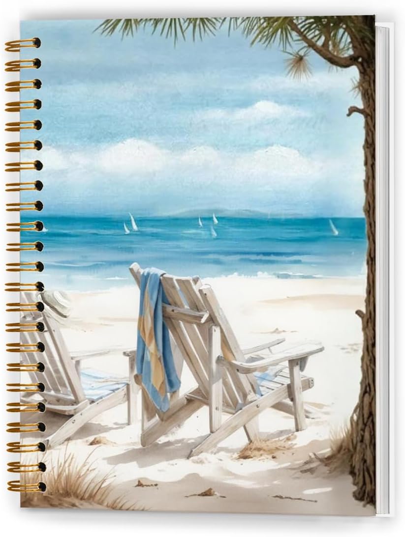 Coastal Beach Notebook, Tropical Beachy Journal, Blue Ocean Aesthetic Journal, Gifts for Beach Lovers, Nautical Ocean Hardcover Spiral Notebooks, 5.5x8.3 Inch