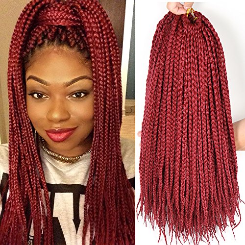 6 Packs/Lot 24 Strands/Pack Thin Box Braids Crochet Hair 18 Inch 1cm in Diameter 3X Synthetic Braiding Hair Extensions Crochet Braids Hair (Burgundy)