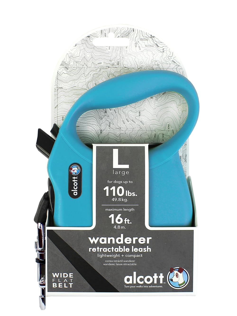Alcott Wanderer Retractable Leash, Large, Blue