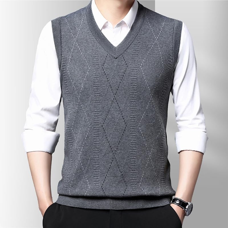 Men'S Autumn Knit Vest,V-Neck Vest,Middle-Age Business Casual Pullover Sweater2