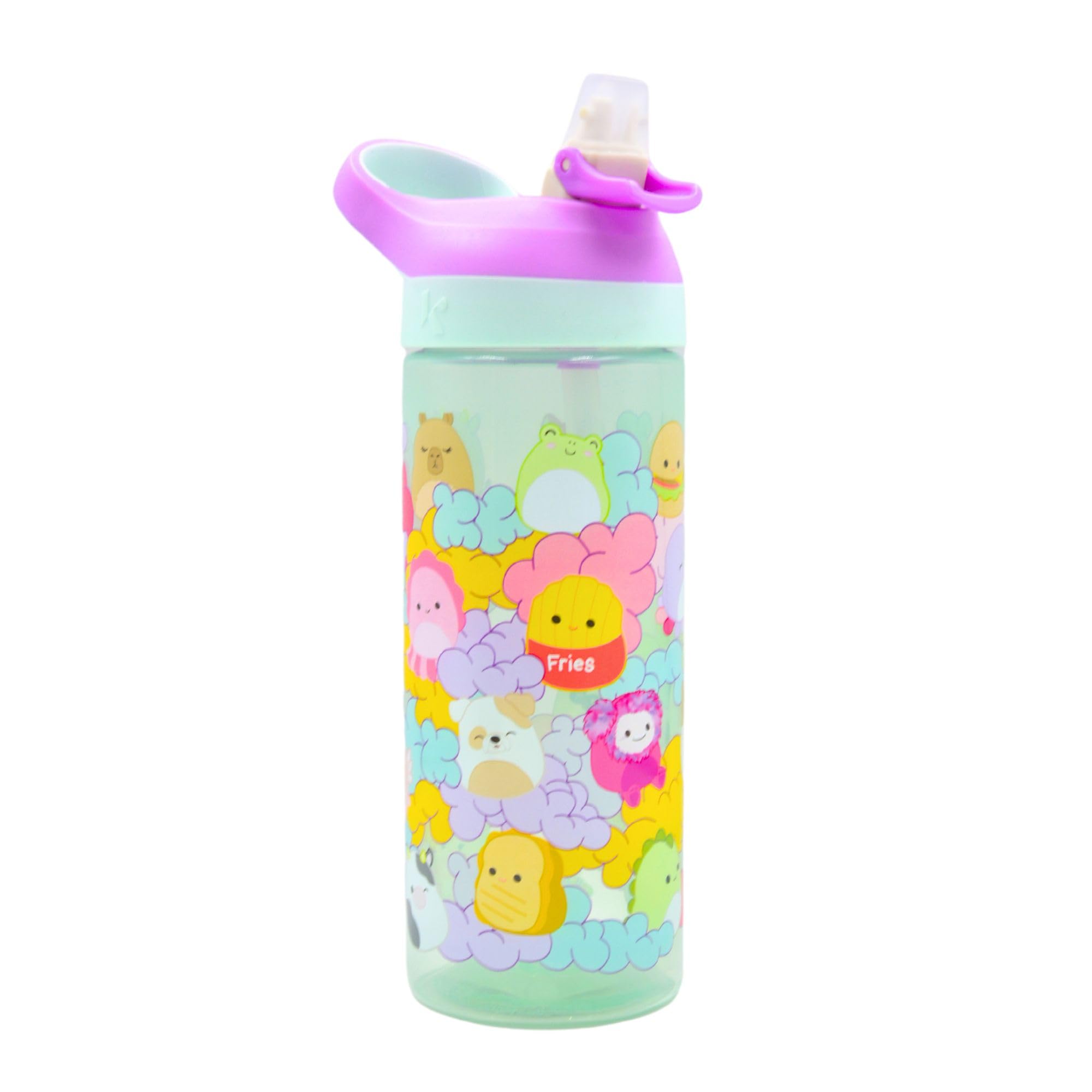 HOX Squishmallows Drinks Bottle 600ml Reusable Water Bottle with Carry Loop | Removable straw & spill Proof | BPA free Plastic Bottle- Best Gift for Squishmallows Fans