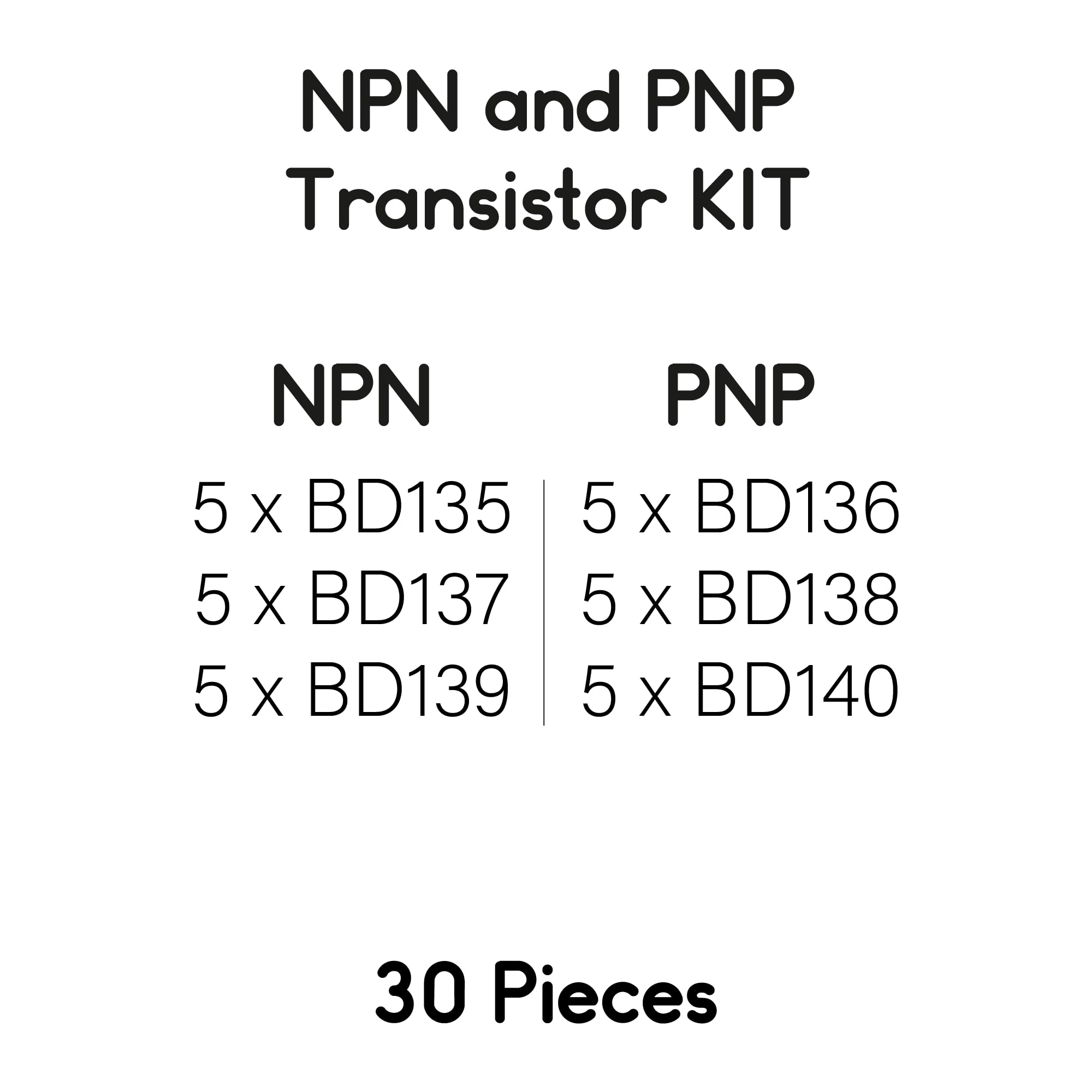 Kit di 30 transistor NPN e PNP BD135 BD136 BD137 BD138 BD139 BD140