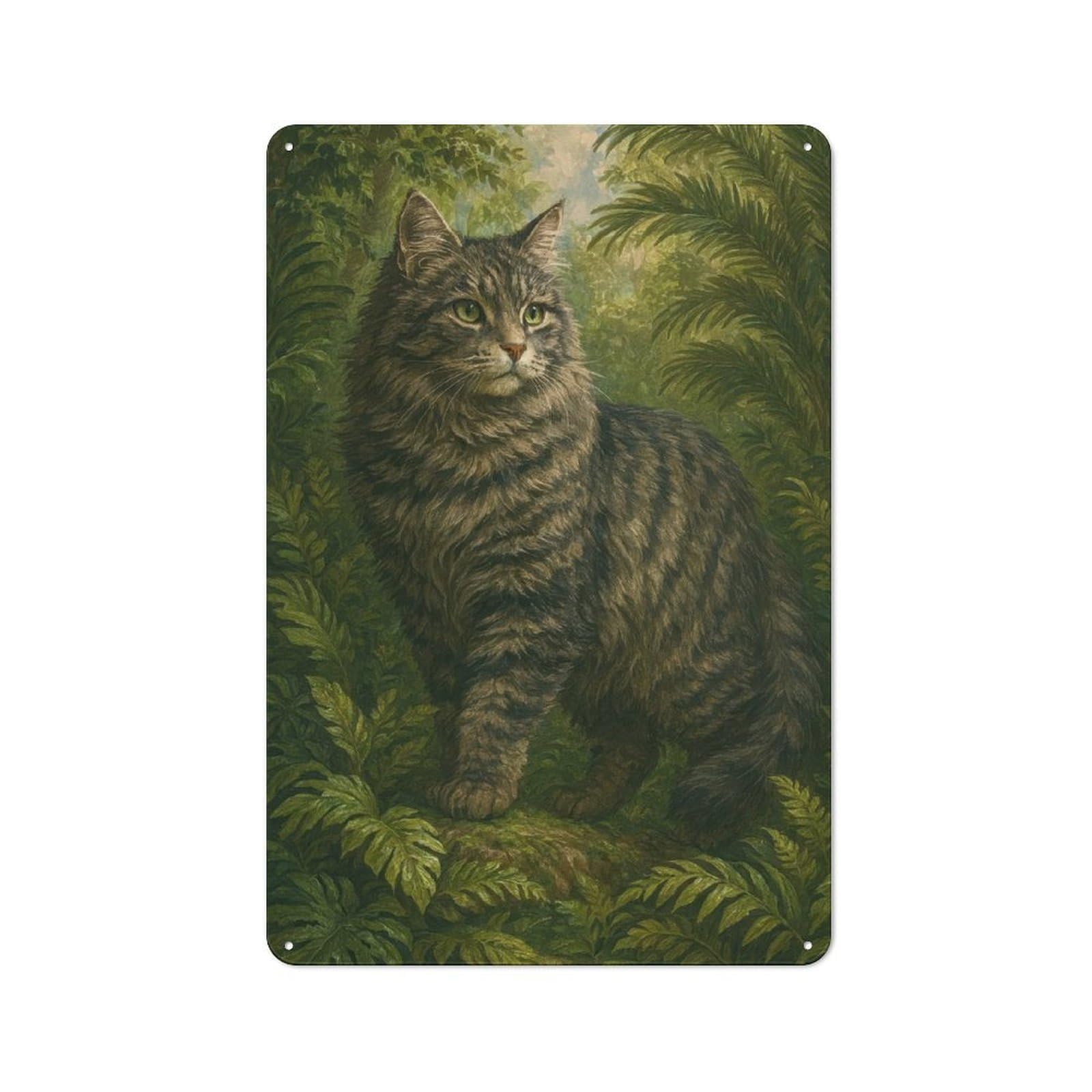 Majestic Cat in Lush Greenery Cottage Style Metal Wall Decor 30x20cm, Decorative Tin Sign for Cottage, Kitchen, Hallway Or Breakfast Nook