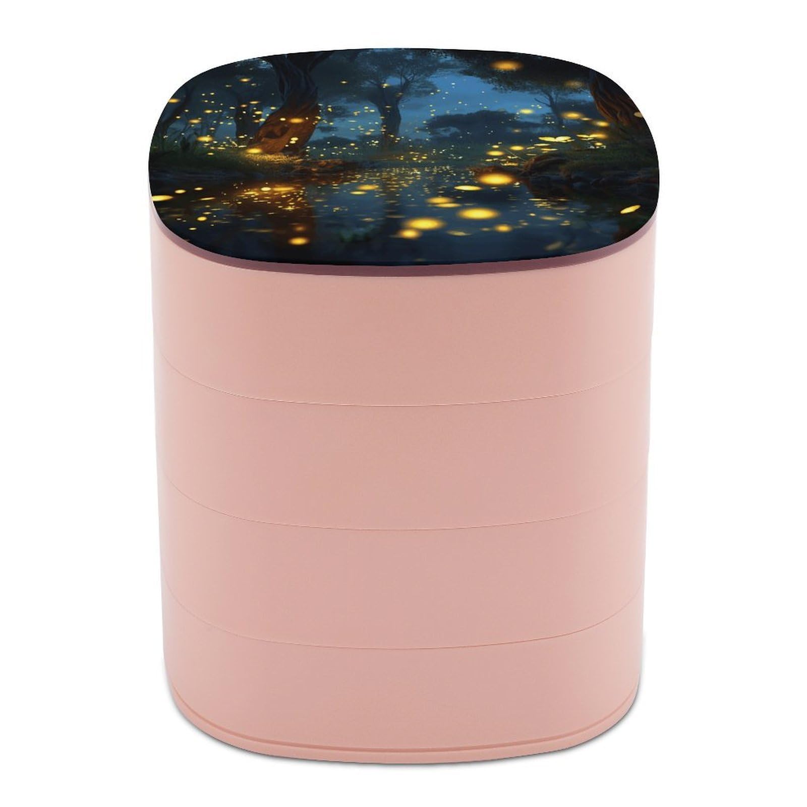 VstaDank Fireflies Jewelry Box with Mirror Travel Small Jewelry Case for Women 4-Layer Rotatable Jewelry Organizer Storage Box Portable Jewelry Storage Case for Rings Earrings