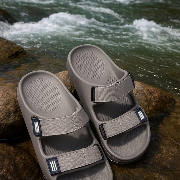 Image of Sliders for Men - Lightweight Mens EVA Slides | Cushioned, Waterproof, Adjustable Strap | All-Day Comfort with Double Strap Sandals