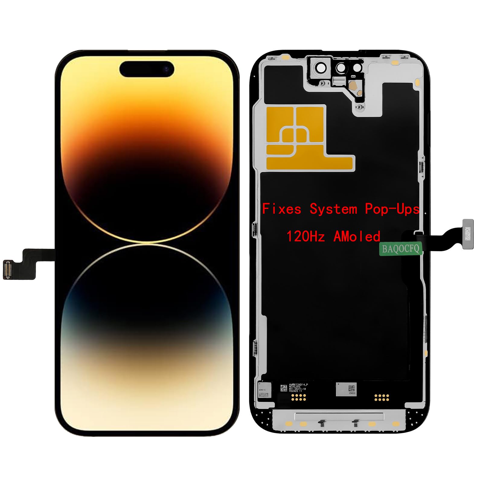 【Fixes System Pop-Ups】 for iPhone 14 pro max Screen Replacement, 120Hz AMOLED High-Refresh Screen ，6.7 inch 3D Touch OLED Display - Full Repair Kit Includes Tools, Tempered Glass,Waterproof Adhesive