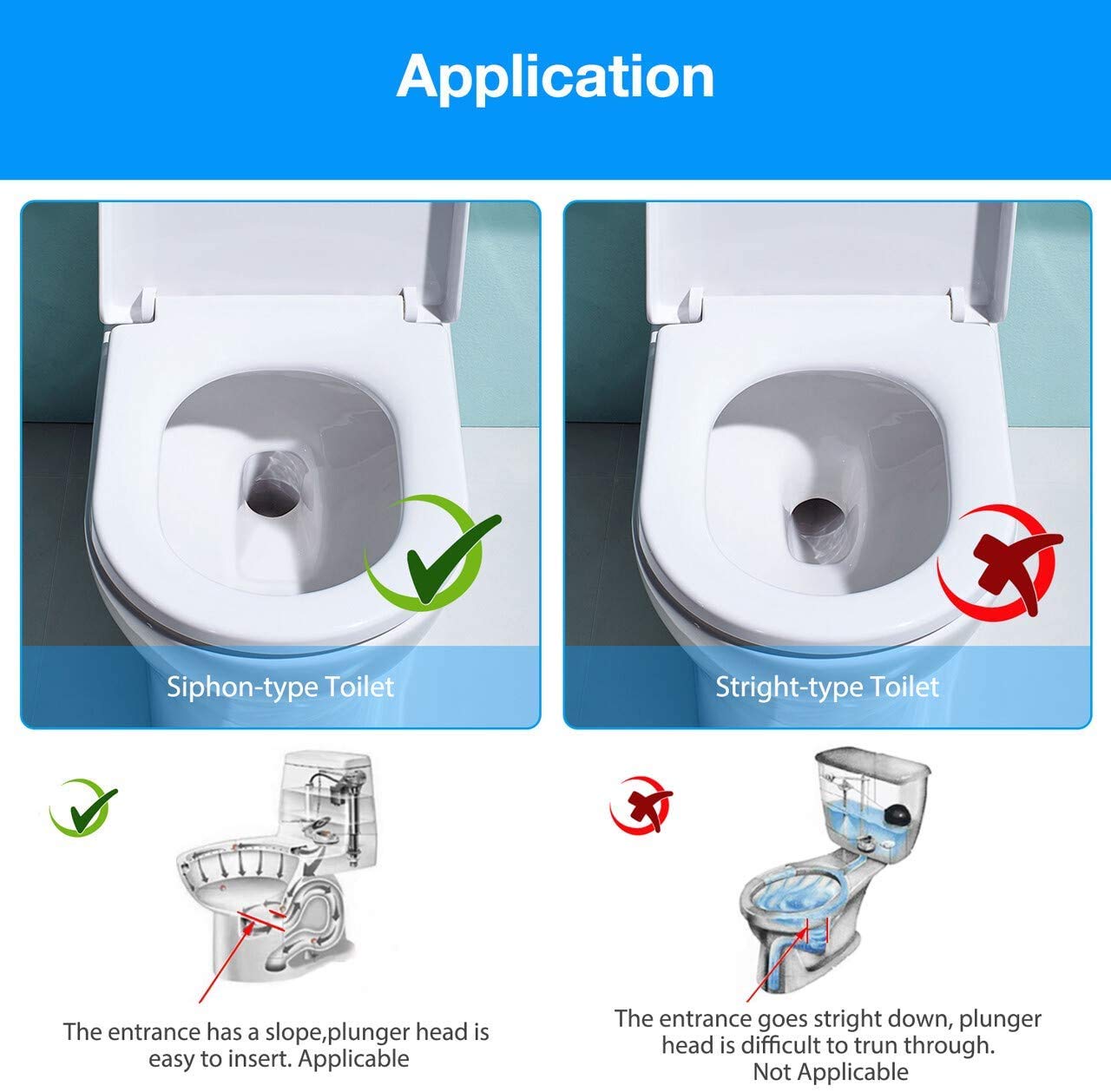 HOMEGOAL Toilet Plunger, Piston Type Toilet Clog Remover,Flexible Rubber Head Stainless Steel