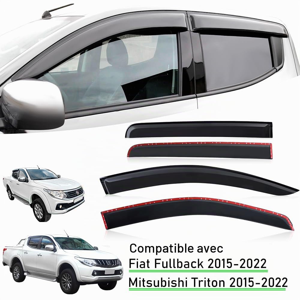 Deflecteurs d'air Déflecteurs de Vent pour Mitsubishi L200 Triton 2015-2022 Fiat Fullback Double Cabin 4pcs Pare-Pluie Pare-fumée Protection