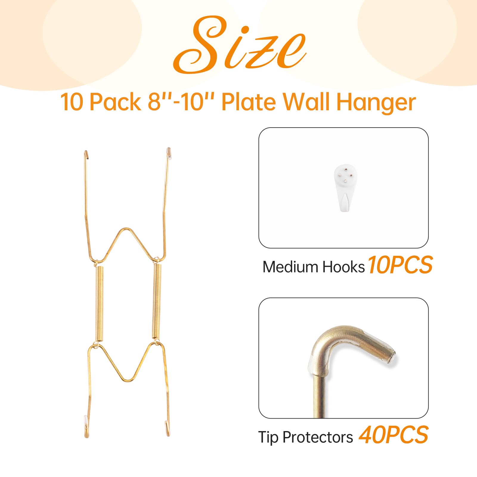 Bilillo 10 Pack Plate Hangers for the Wall, Suitable for 8-10 inch Art Plate, Stainless Steel Invisible Heavy Duty Wire Plate Holder with Wall Hooks, Plate Hangers for Displaying Plates, Platter, Dish