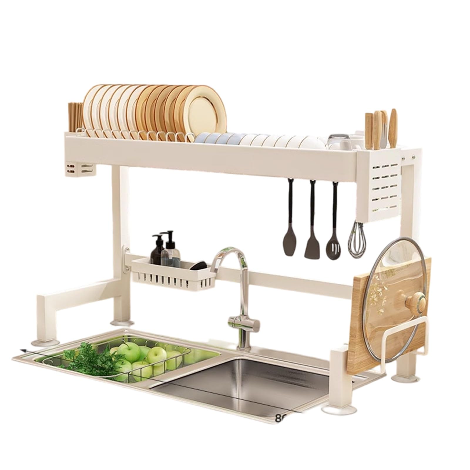 Escurreplatos de Acero sobre Fregadero, Estante Organizador de Cocina | Acero al carbono, Diseño extensible, Ahorro de espacio, Accesorios completos(Wit,105cm/41.3in)