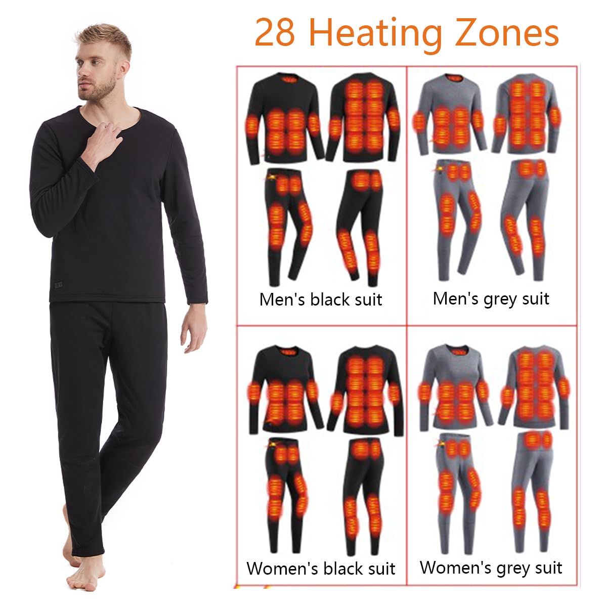Conjunto de Ropa Interior térmica para Mujer y Hombre, 28 Zonas de Calentamiento, 3 ajustes de Temperatura, sin batería