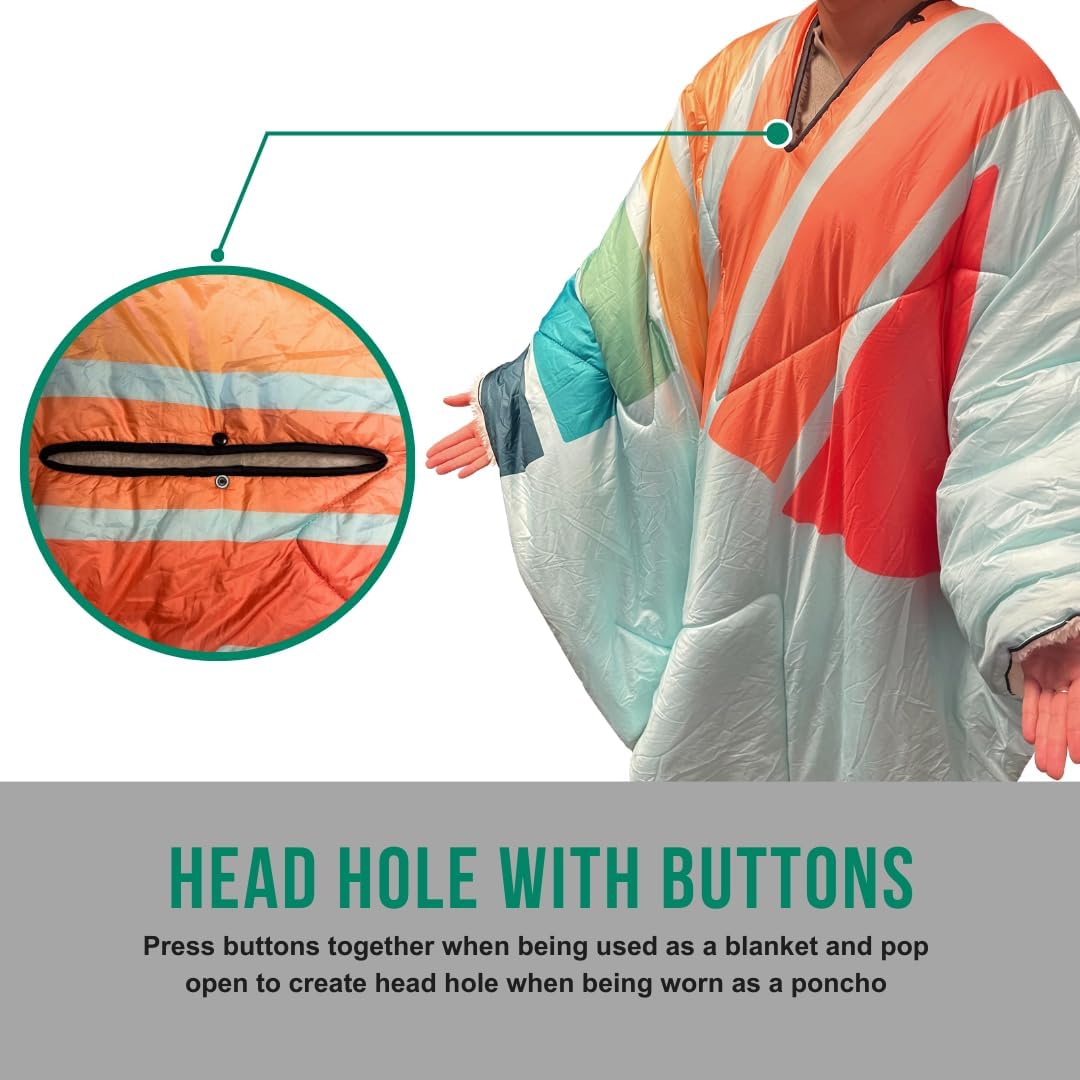 OLPRO Insulated Outdoor Blanko Plush Sherpa Fleece Lined Poncho, Cape and Blanket (Vivid Spruce), perfect for camping, vanlife and festivals