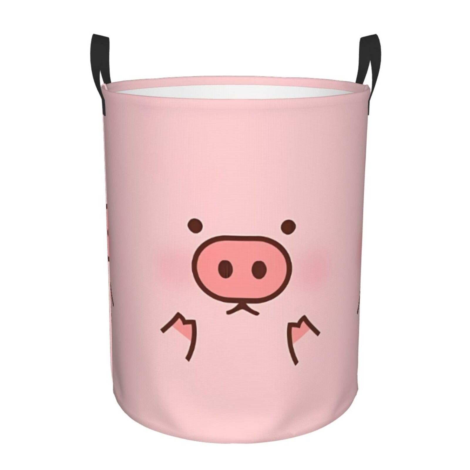 M Collapsible Cute Pig Print Circular Hamper Round