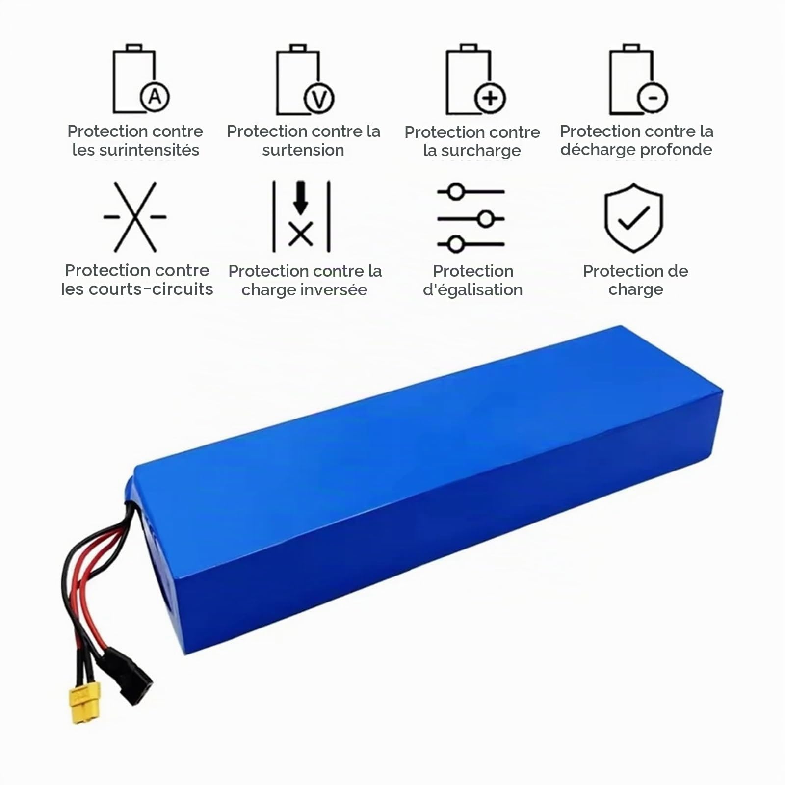 Batterie lithium 48 V 15 Ah 15 000 mAh 13S4P avec BMS, compatible avec les trottinettes électriques Kugoo M4/M4 Pro. Chargeur inclus.(XT60 - T plug)