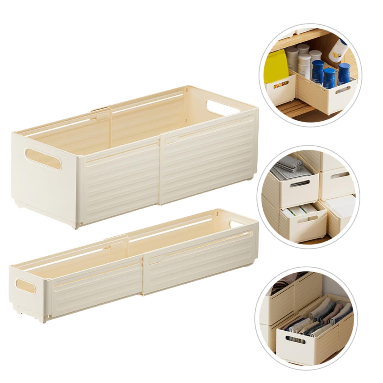 Organizador de Ropa Interior Extensible para Cajón, 2 Unidades, Pp Beige, Multiusos para Hogar y Oficina