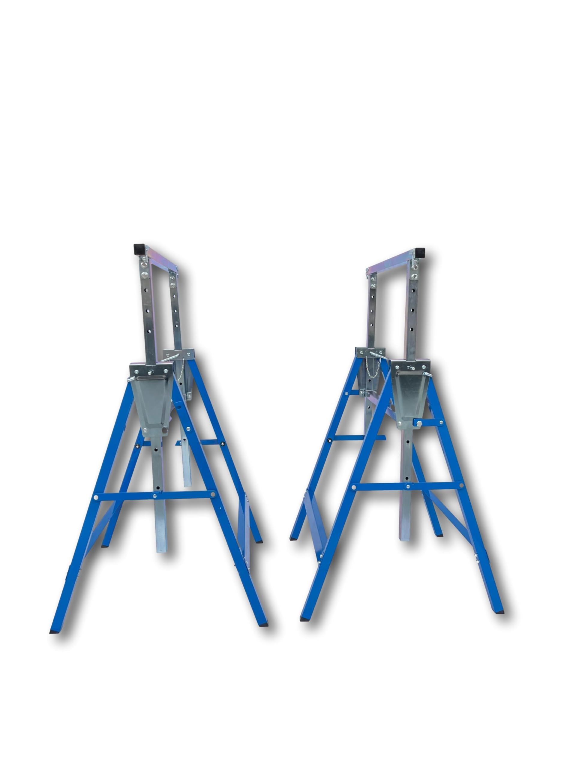 Caballete de Trabajo Telescópico, Capacidad de Carga máx. 200 kg, Caballetes Regulables en Altura - Altura de Trabajo 800-1300 mm, Incl. Juego de 2 - Plata/Azul