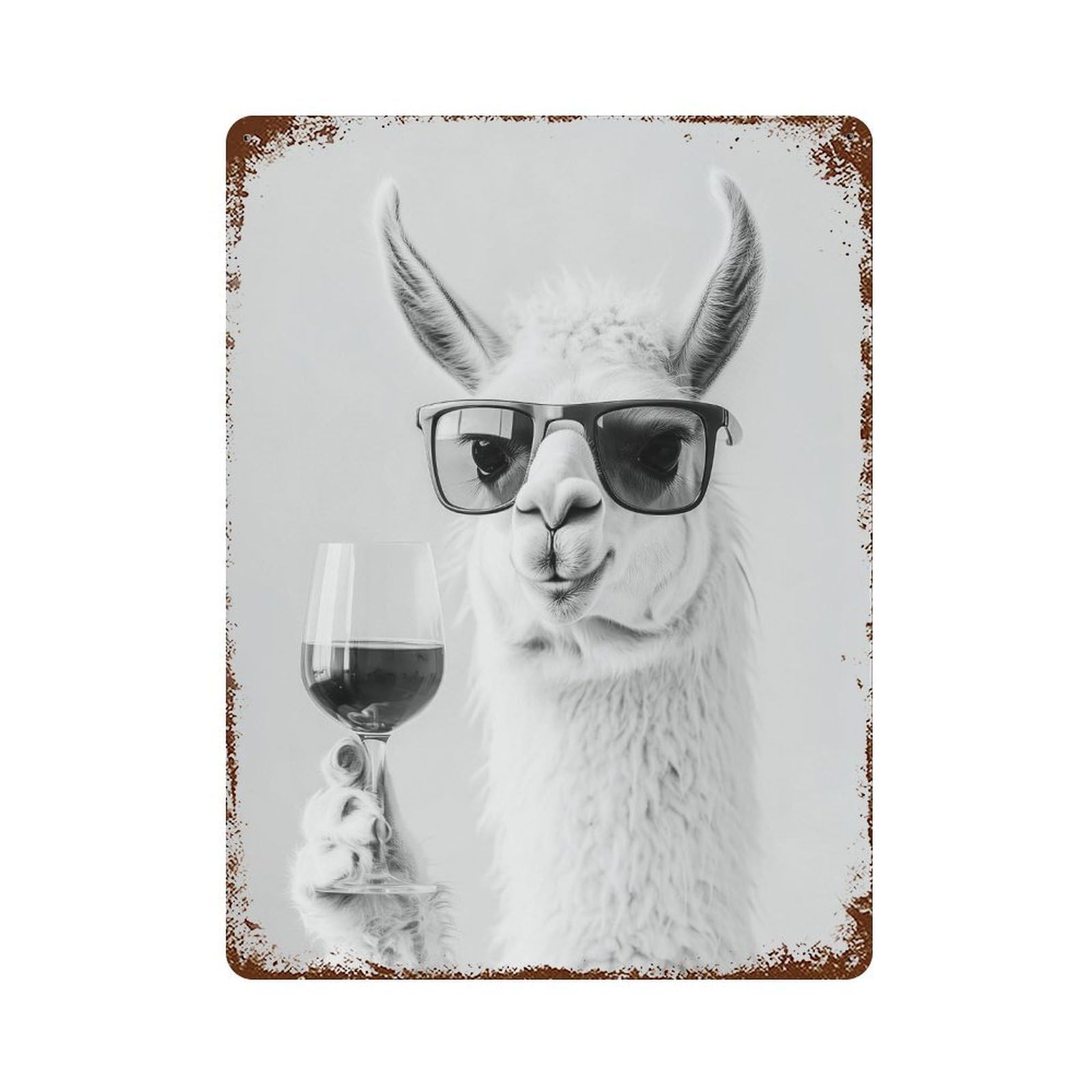 xiaoxiaoshen Llama Drinking Wine Art Print Wall Decor Art Metal Tin Poster Modern Home Decor Art Home Bar Shop Decorations Vintage Sign 40x30cm