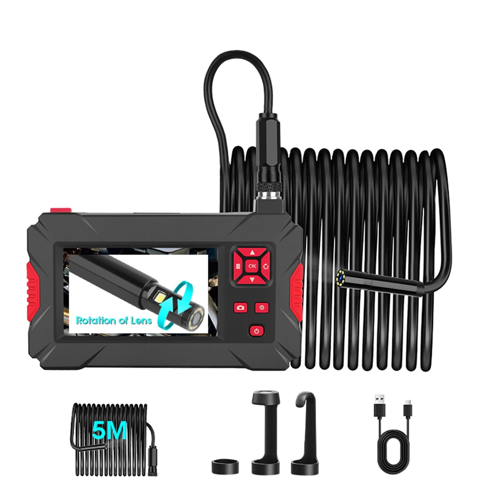 Caméra endoscopique Industrielle avec écran IPS de 4,3 Pouces, HD 1080p, étanche IP68, 8 LED, pour Inspection de tuyaux et réparation Automobile(5M)