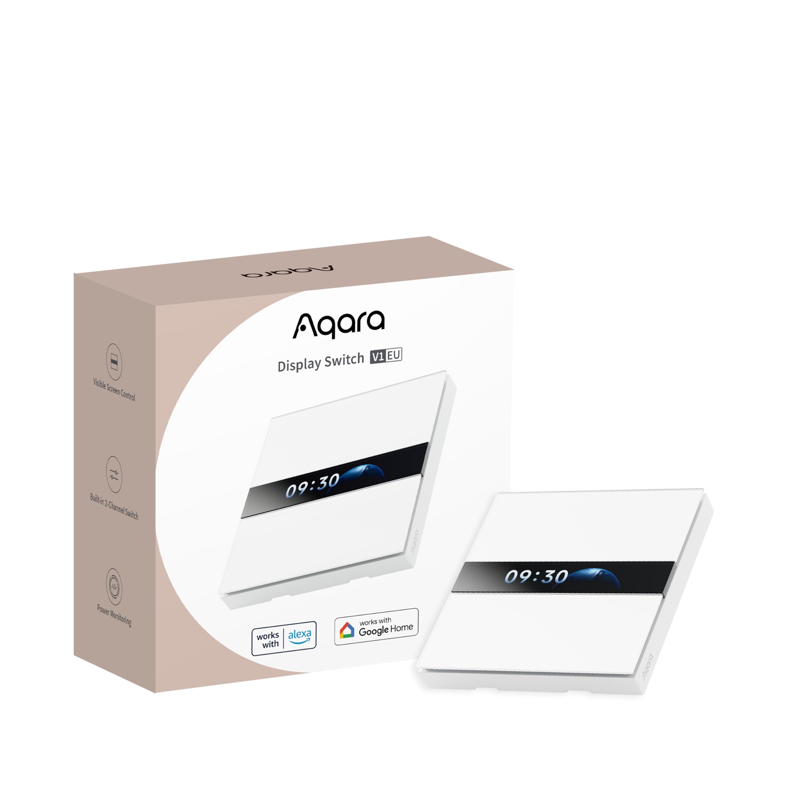Aqara Aqara Display Switch V1 EU (4 Gang 2 Channel with Neutral), Smart Switch with LCD Display Screen, Supports Apple Home, Alexa and Google Home, SmartThings via Matter Bridge, Requires Aqara Zigbee Hub