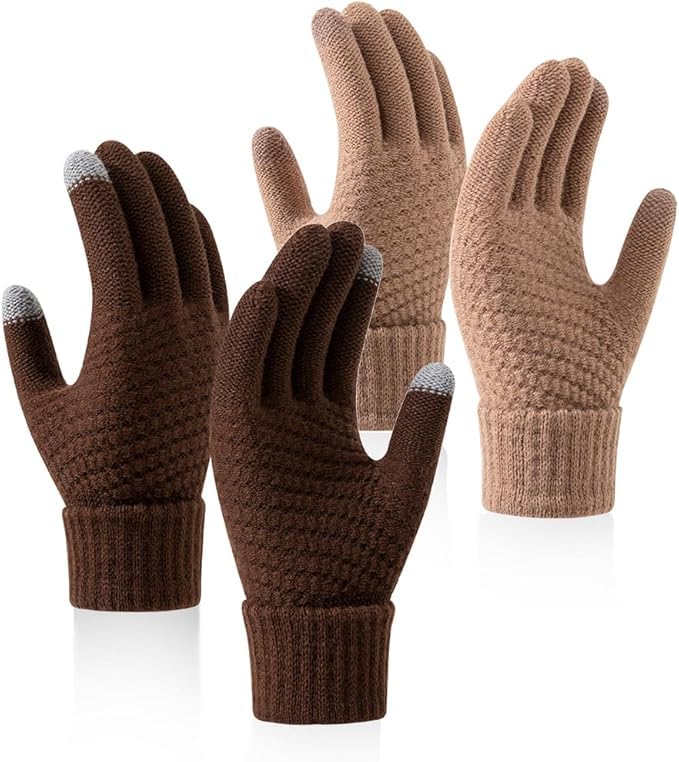 Winter Gloves, Gloves For Cold Weather, Touch Screen Anti-Slip Fleece Lined Soft Knit Gloves For Men Women (Pack of 2) Assorted Color-image-5