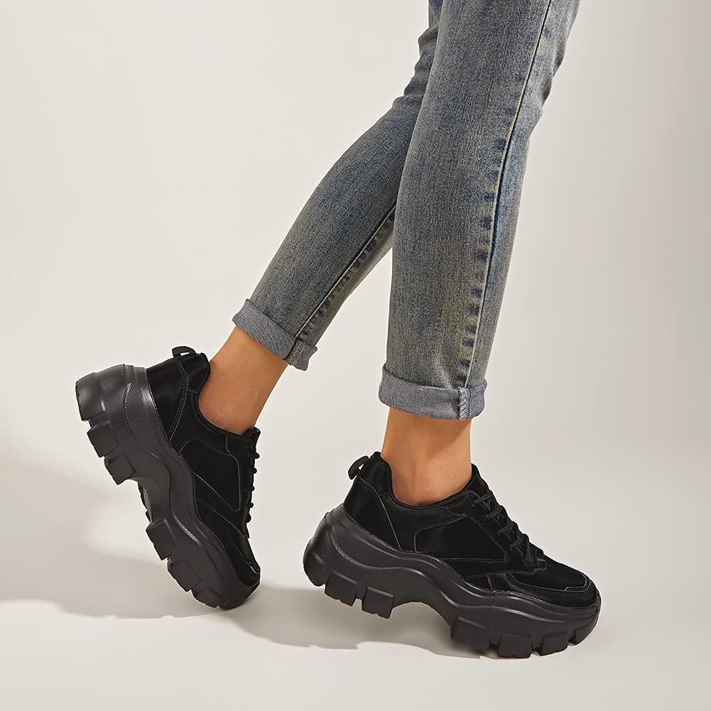 LUCKY STEP Women Chunky Platform Dad Colorblock White Neon Green Fuchsia Hologram Silver Casual Lace-Up Walking Sneakers - Image 6