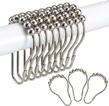 12-60pcs Rust Resistant Stainless Steel Rolling Shower Curtain Hooks/Rings/Hangers - Gold Shower Rod Hooks, Easy Sliding Shower Curtain Holders, Black Shower Curtain Rings 36, Chrome
