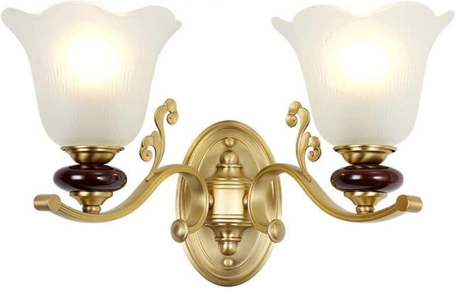 ASerZenith Wall Light European-Style Wall Lamp, All-Copper American Retro Living Room Background Wall Lighting Fixture,E27 Lamp Holder Wall Sconces Lighting Bedside Decor,Double Head