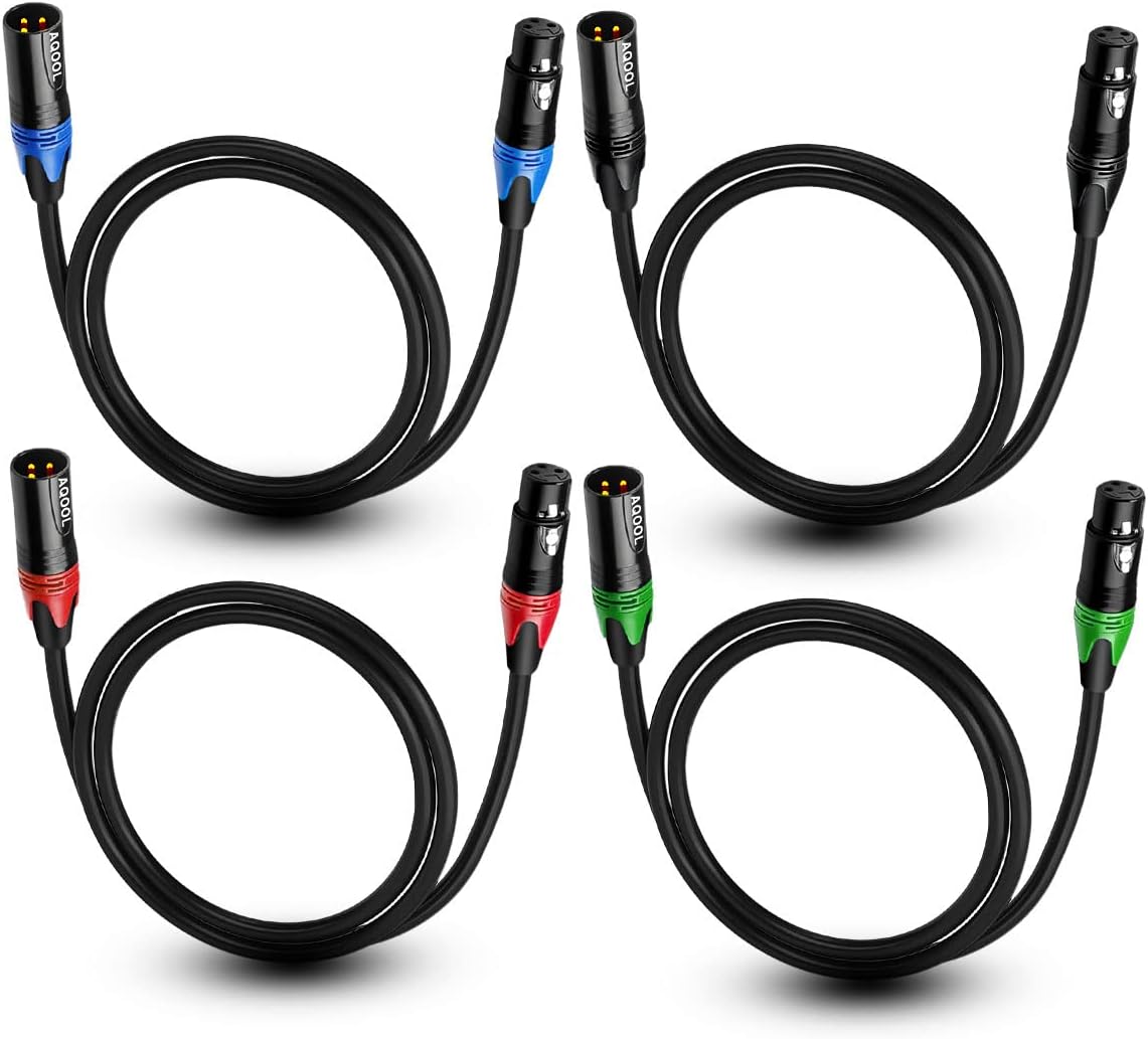 XLR Cables 3ft 4 Pack, Gold-Plated 3-Pin Microphone Cable, Balanced XLR Patch Cables Male to Female 3 Foot Mic Cords