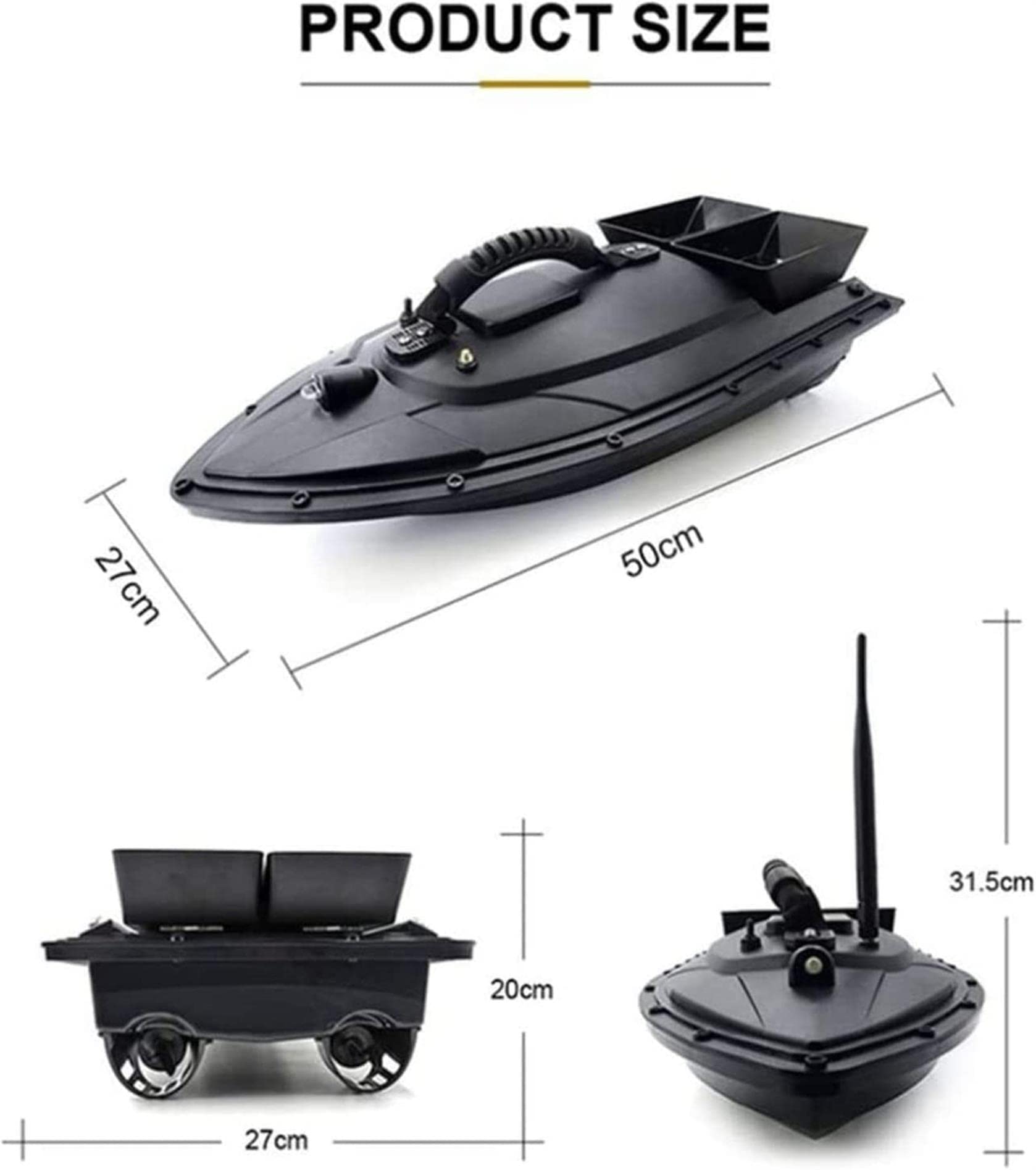 Barco de Cebo de Pesca, buscador de Pescado de Botes de Cebo con Accesorios de Pesca de Pesca de Doble Motor Regalos de Pesca para Hombres, Negro