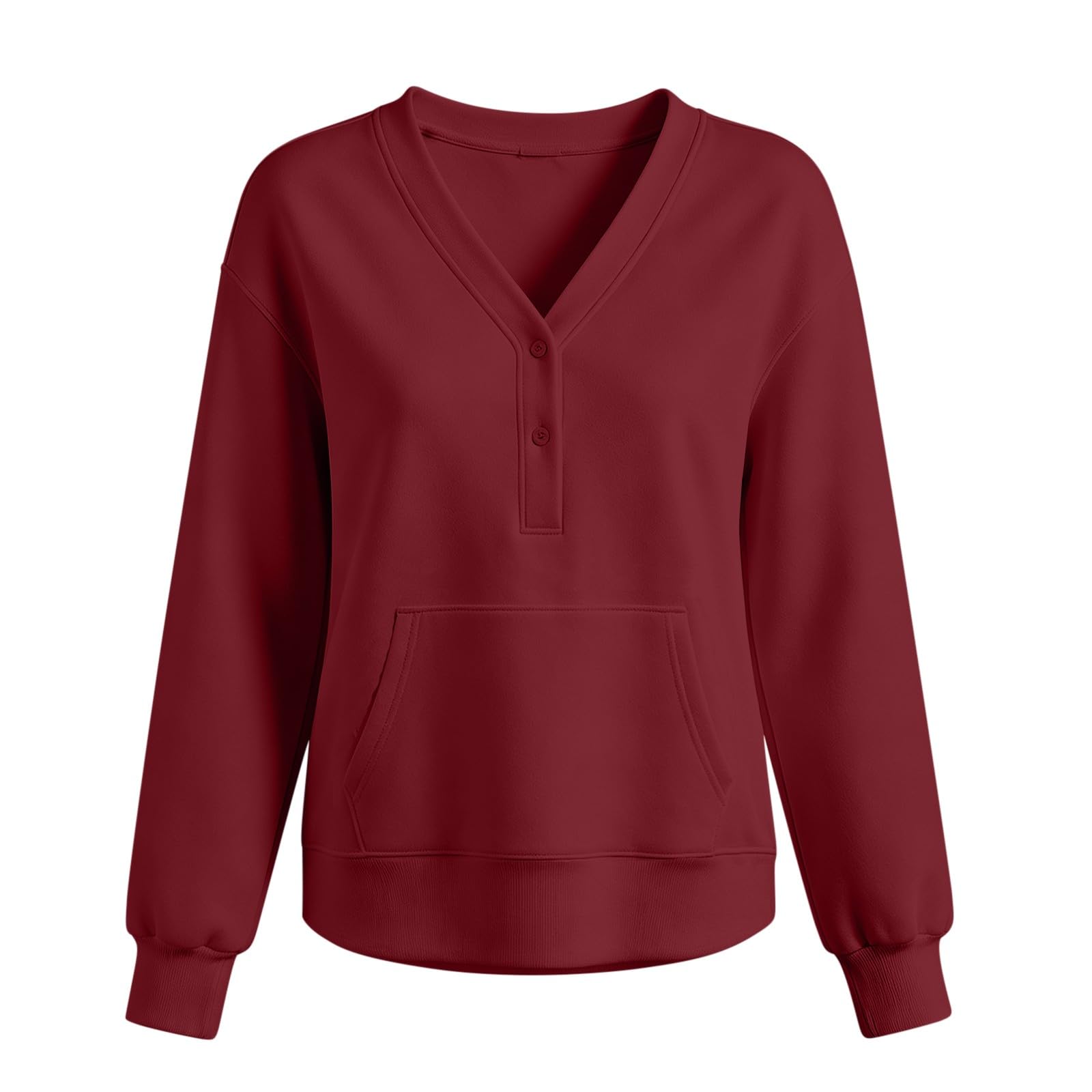Generico Felpa Leggera Donna Felpa Leggera con Mezza Bottoni Scollo a V Casual Giacca con Tasche Taglie Forti Spessa Giubbotto da Autunno a Maniche Lunghe Moda Felpe per Fitness Jogging Tinta Unita