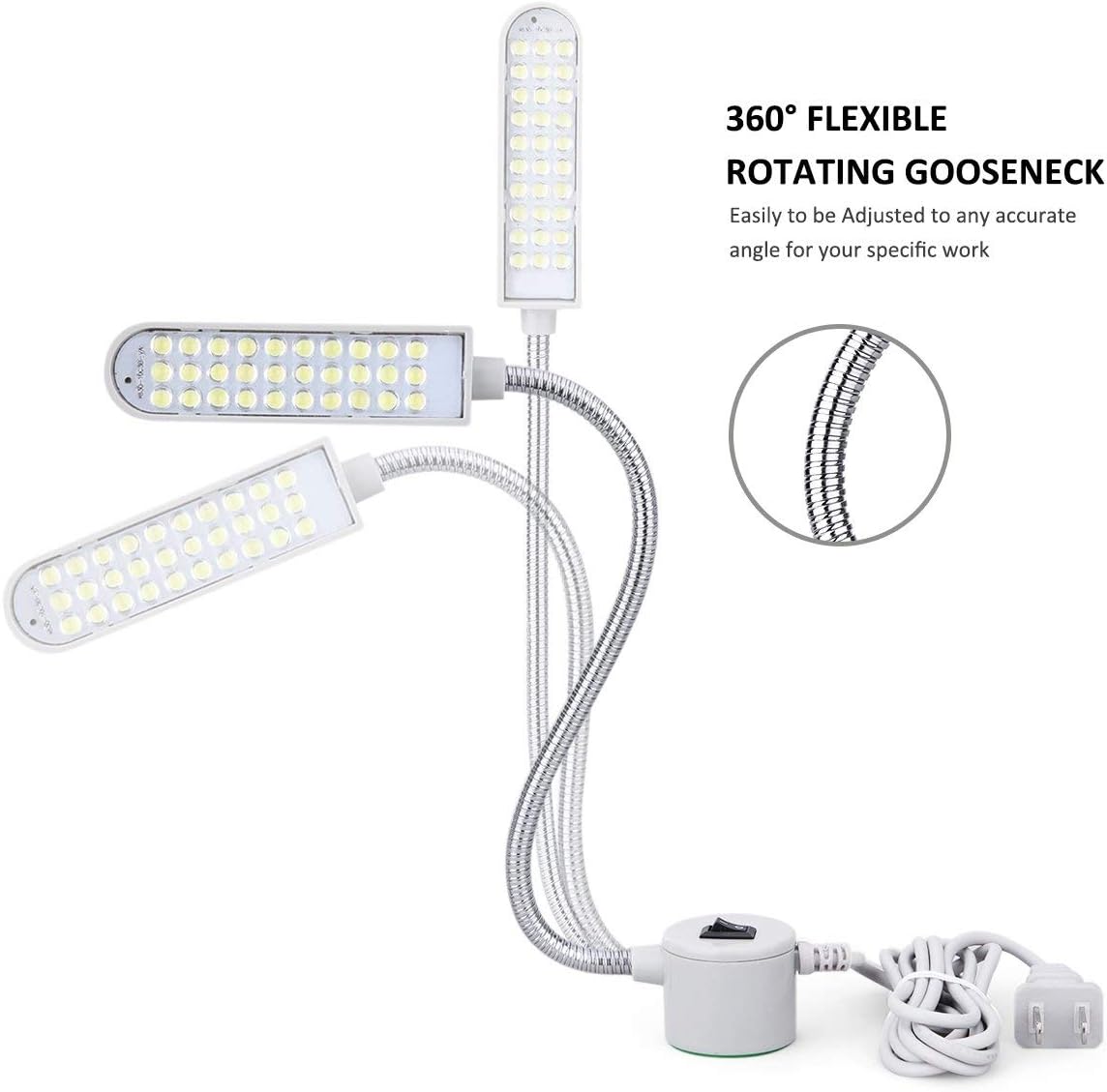Sewing Machine Light LED Sewing Lighting (30LEDs) for Workbench Lathe Drill Press Flexible Gooseneck Arm Work Lamp with Magnetic Base 2Pcs Mounting Dics + 2 Pcs 3M Sticker