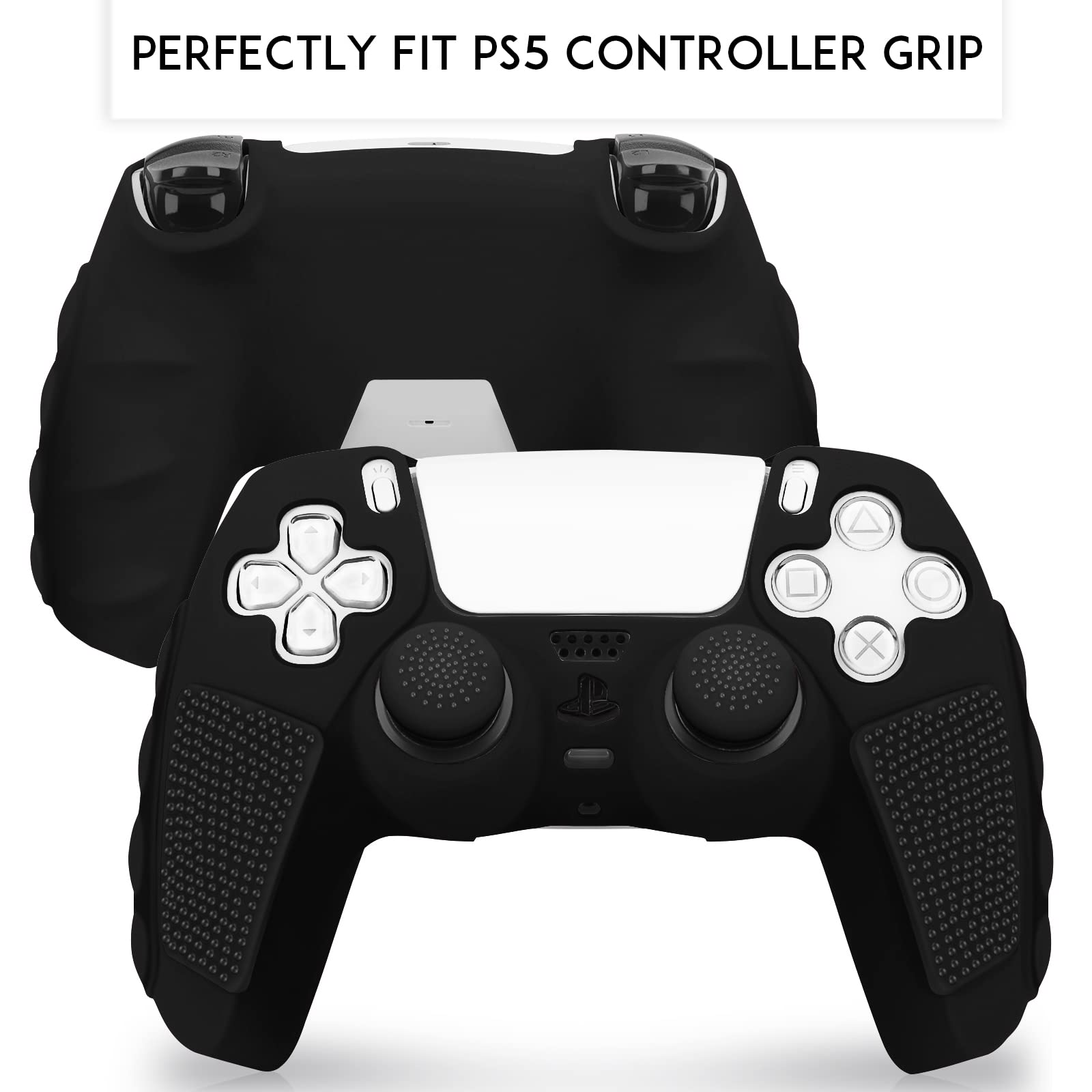 SIKEMAY Anti-Slip PS5 Controller Skin, Soft Thicken Non-Slip Studded Silicone Gel Grip Protective Cover Case for PlayStation 5 Controller Grip, 2 Pack with 8 x Thumb Grip Caps