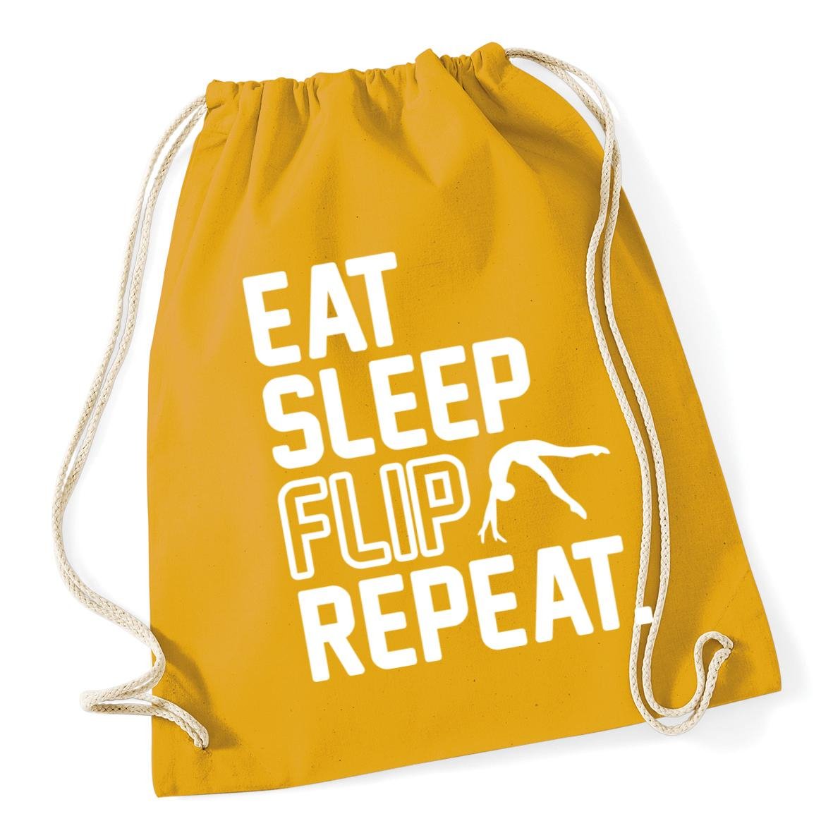 Hippowarehouse Eat Sleep Flip Repeat Gymnastics Gymnast Drawstring Cotton School Gym Kid Bag Sack 37cm x 46cm, 12 litres