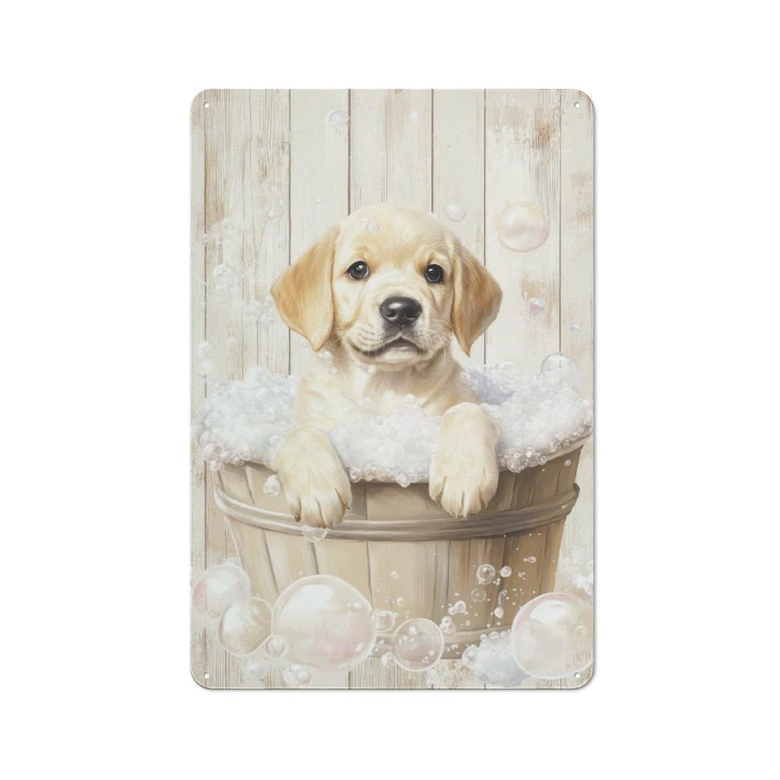 Junmoney Golden Retriever Puppy Bath Tin Wall Plaque 30X20cm With For Living Room Or Hallway, For Garage, Workshop And Man Cave Decoration