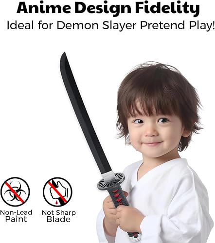 Miniatura 4 de Zisu Espada Demon Slayer  Réplica corta de Katana de cosplay de 23.6 pulgadas para niños, completa con cinturón, soporte y diseño fiel a mostrar,