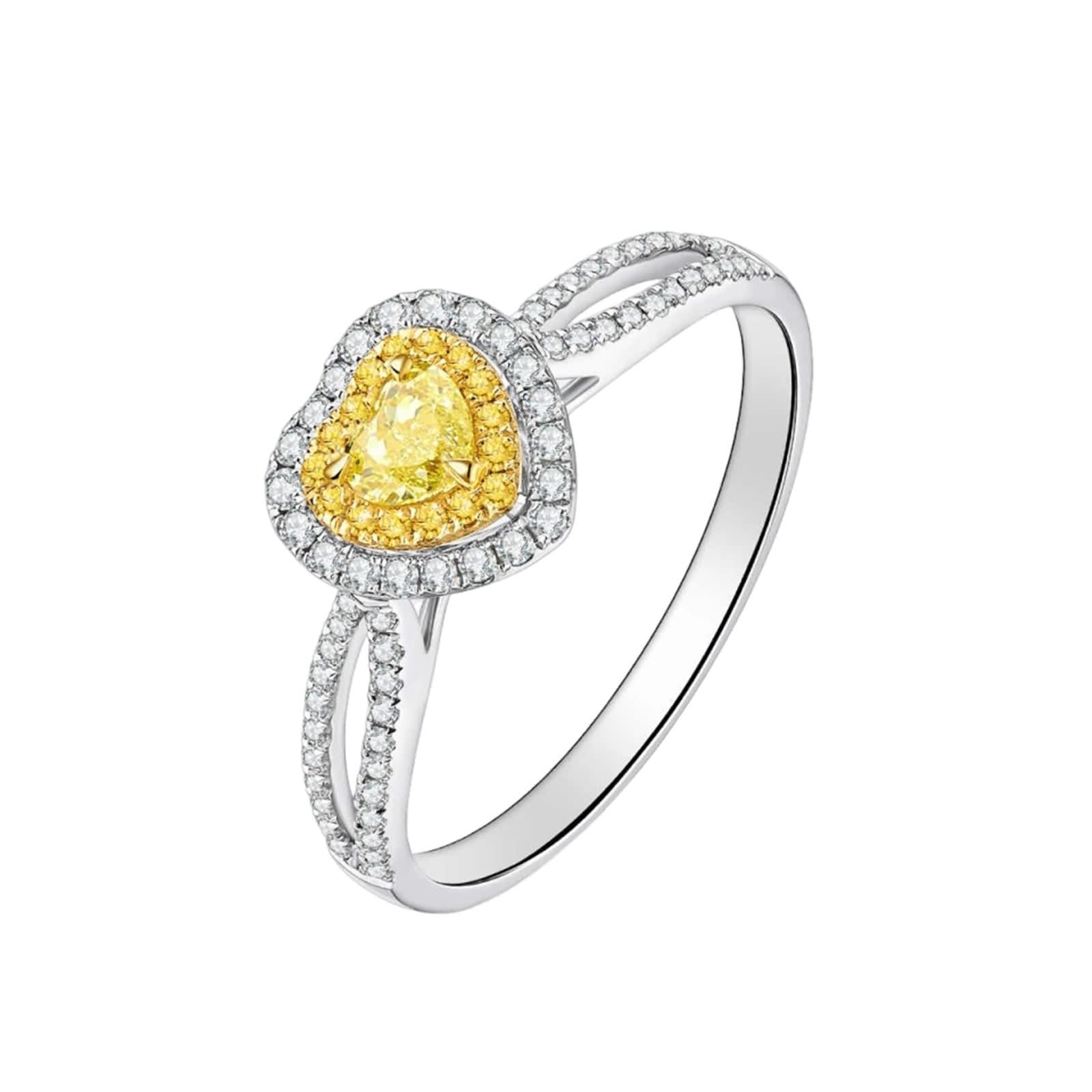Pierścionek damski w kształcie serca, w stylu vintage, żółty diament, obrączka ślubna, 9K/14K/18K, białe złoto, moda, klasyk