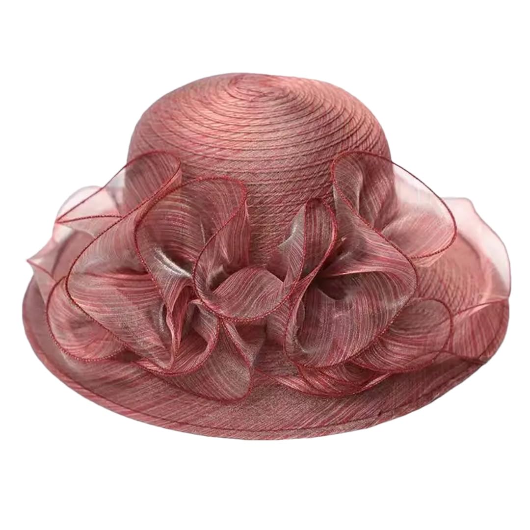 Yeuyyben Cappello da donna estivo a tesa larga per donne elegante fiore organza cappelli da sole cappelli da festa di nozze cappelli