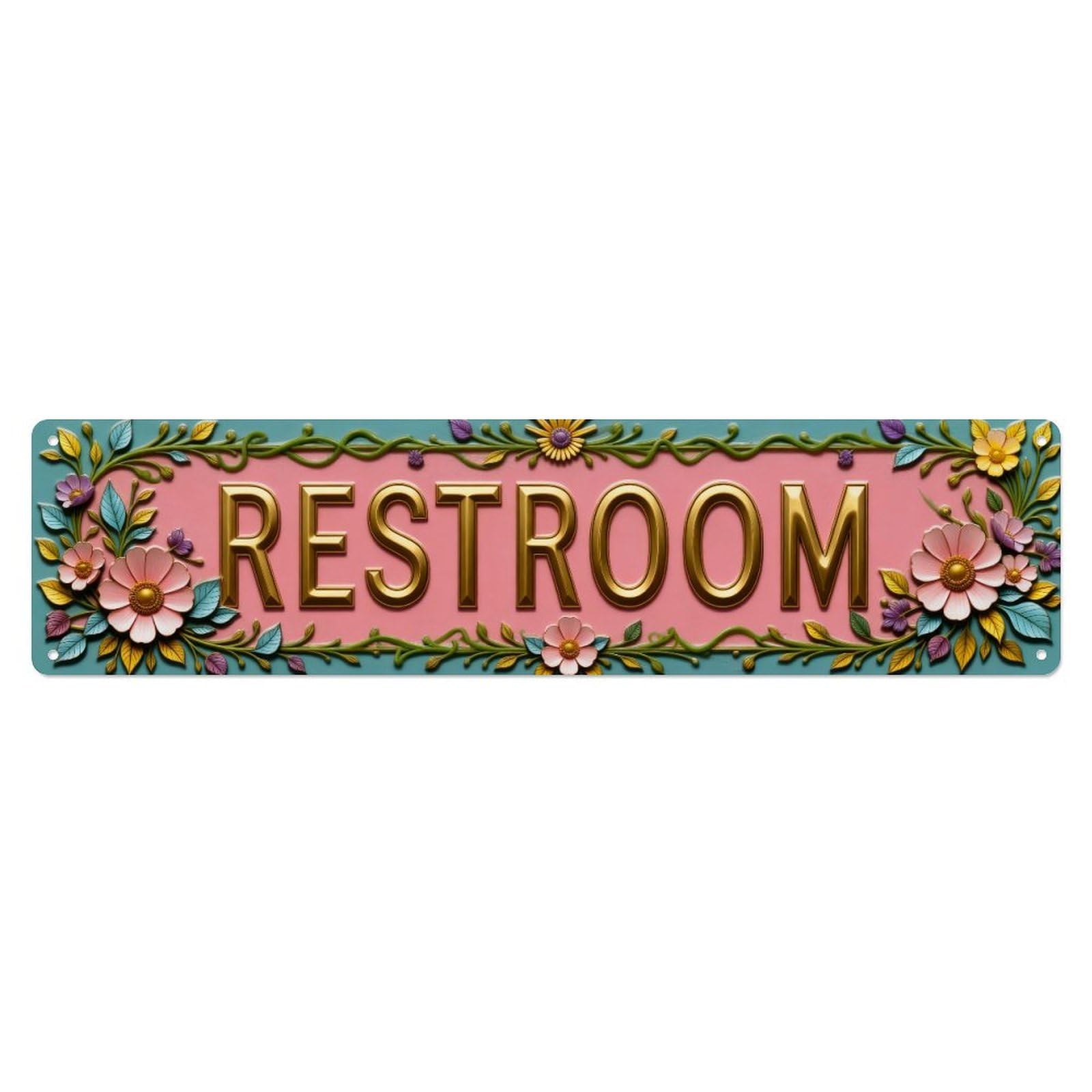 Floral Ornate Gold Lettering Pink Background Metal Tin Sign Plaque