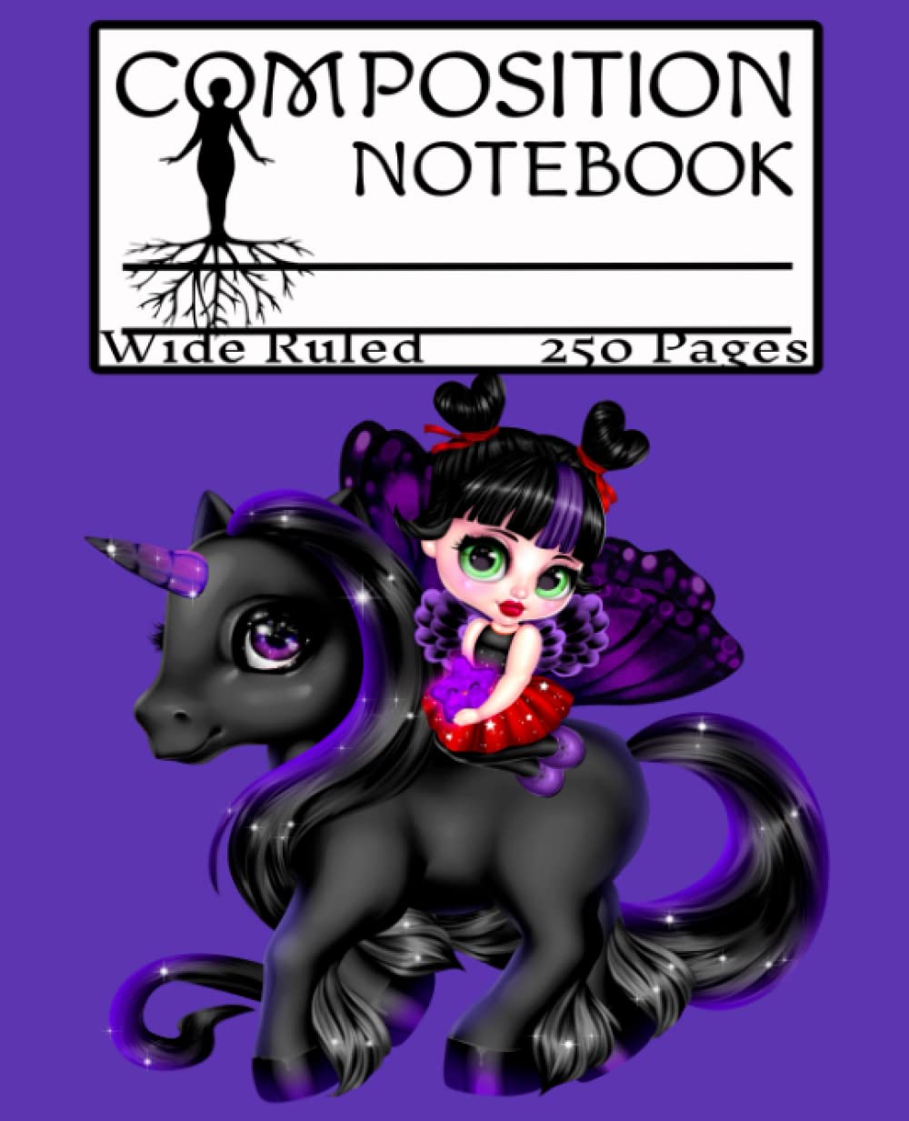Composition Notebook Wide Ruled: Anime Goth Unicorn Doll And Goth Winged Unicorn Pony.