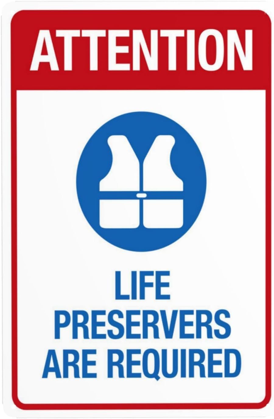 Life Preserver Required Pool Safety Sign, Outdoor Water Area Rule Warning Metal Sign 12x8 Inch