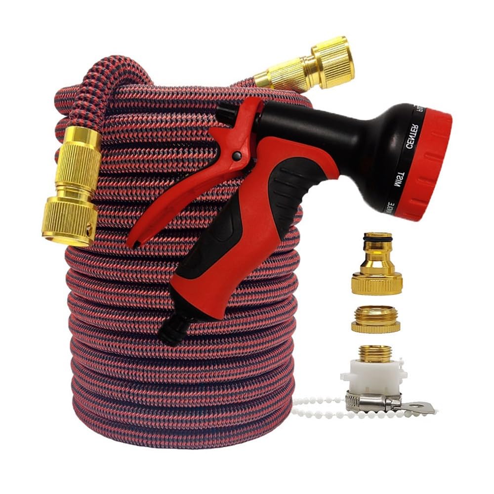 High Pressure Garden Water Hose Expandable Flexible Stripes Pipes(Hose with Gun 1,25ft)