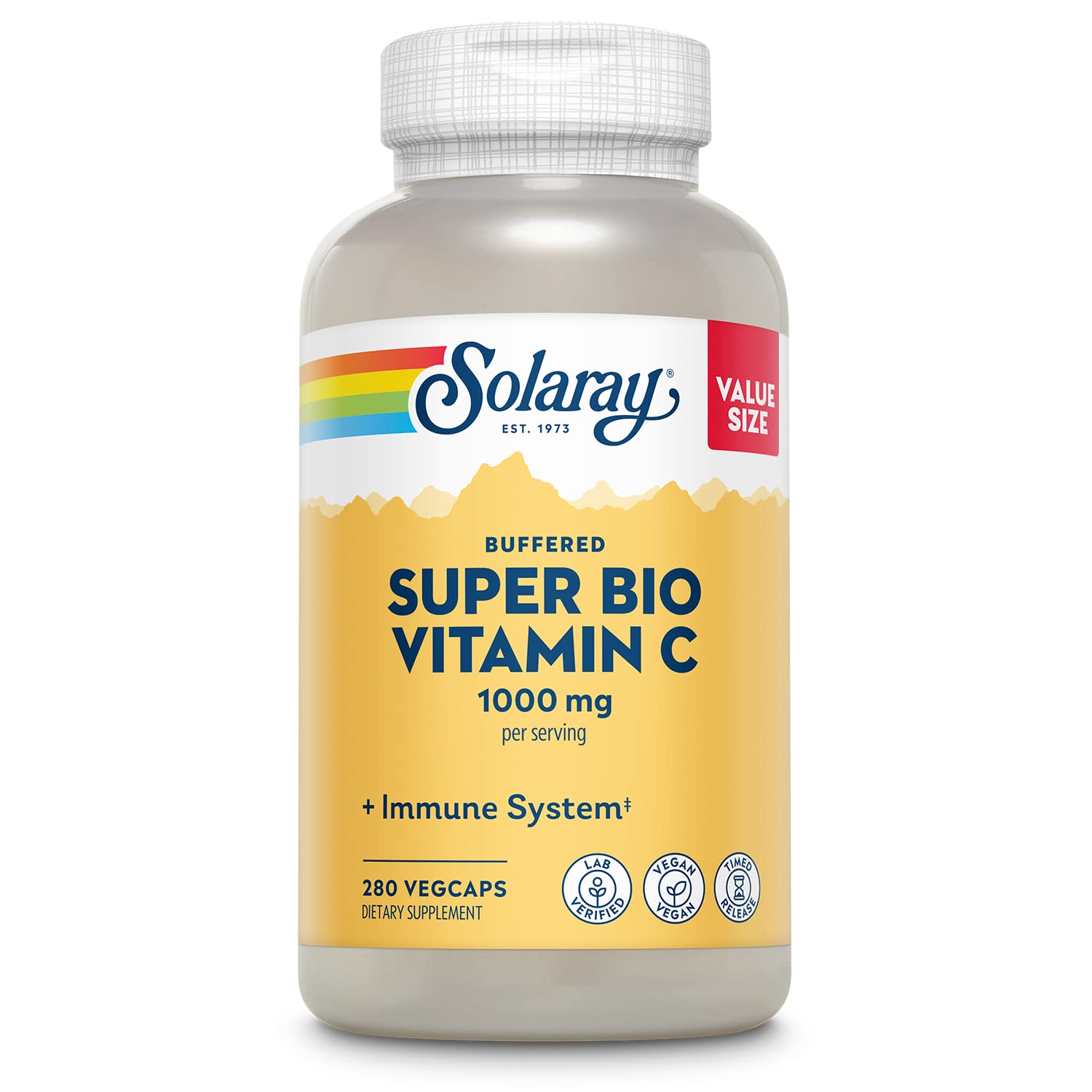 Solaray Super Bio Buffered Vitamin C 1000mg, Two-Stage, Timed Release Vitamin C with Bioflavonoids, Immune Support Supplement - High Absorption, Vegan, 60 Day Guarantee, 180 Servings, 360 VegCaps 140