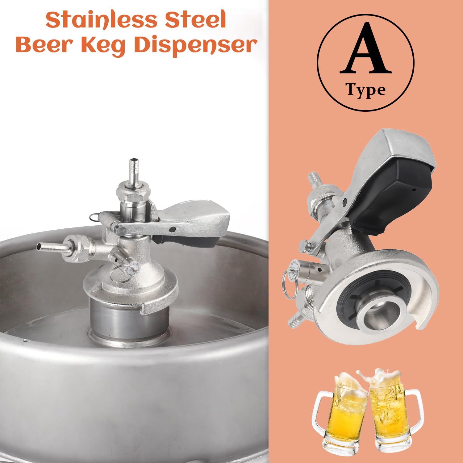 Tissting Coupleur de Fût Type A Acier Inoxydable G5/8 Soupape de Surpression Sécurité Tireuse à Bière