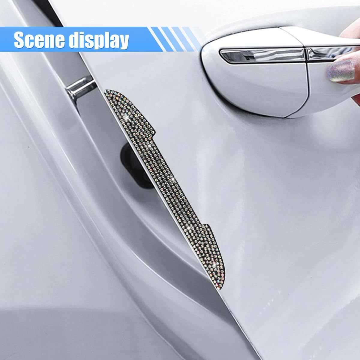 4PCS Bling Car Door Handle Scratch Protective Stickers Rhinestone Anti-Collision Car Exterior Decoration Strip Auto Side Rearview Mirror — view 6