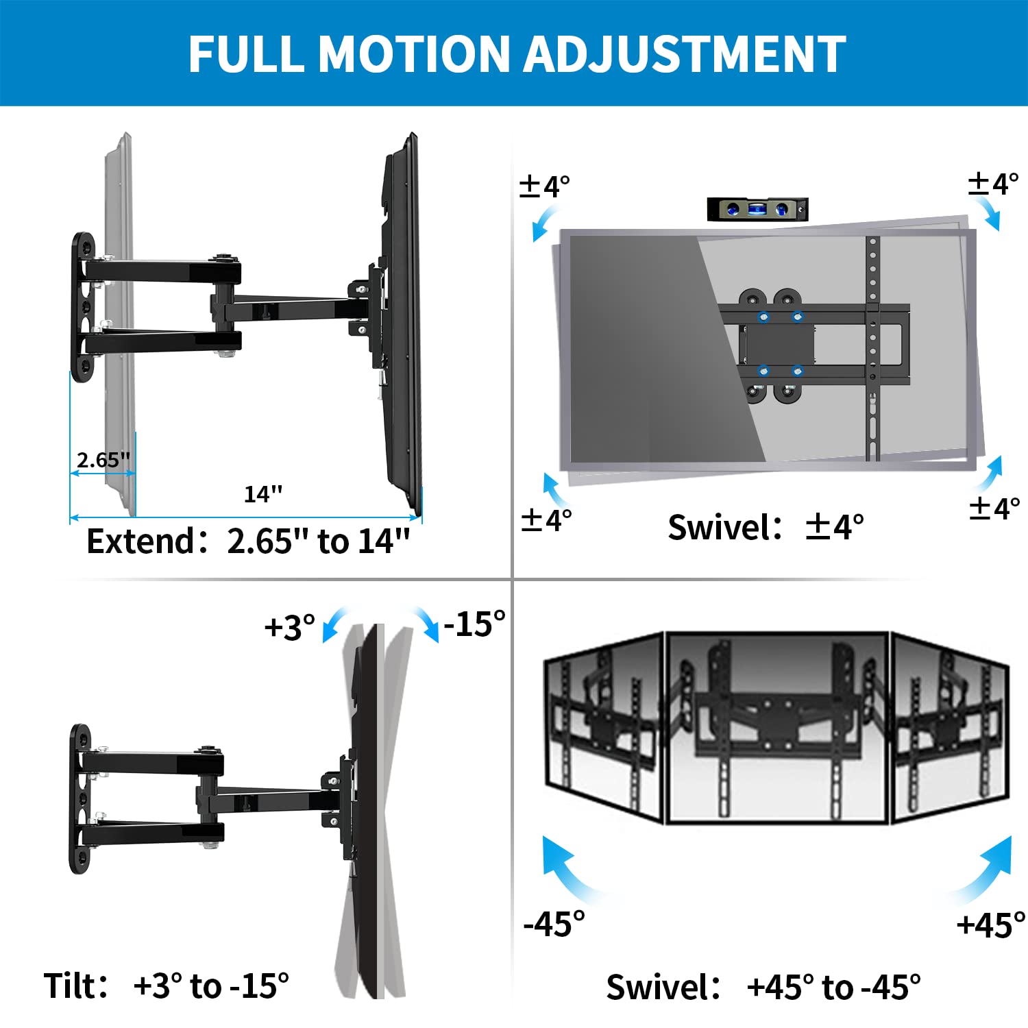 Buy FOZIMOA Full Motion Corner TV Wall Mount Bracket for 3265 inch