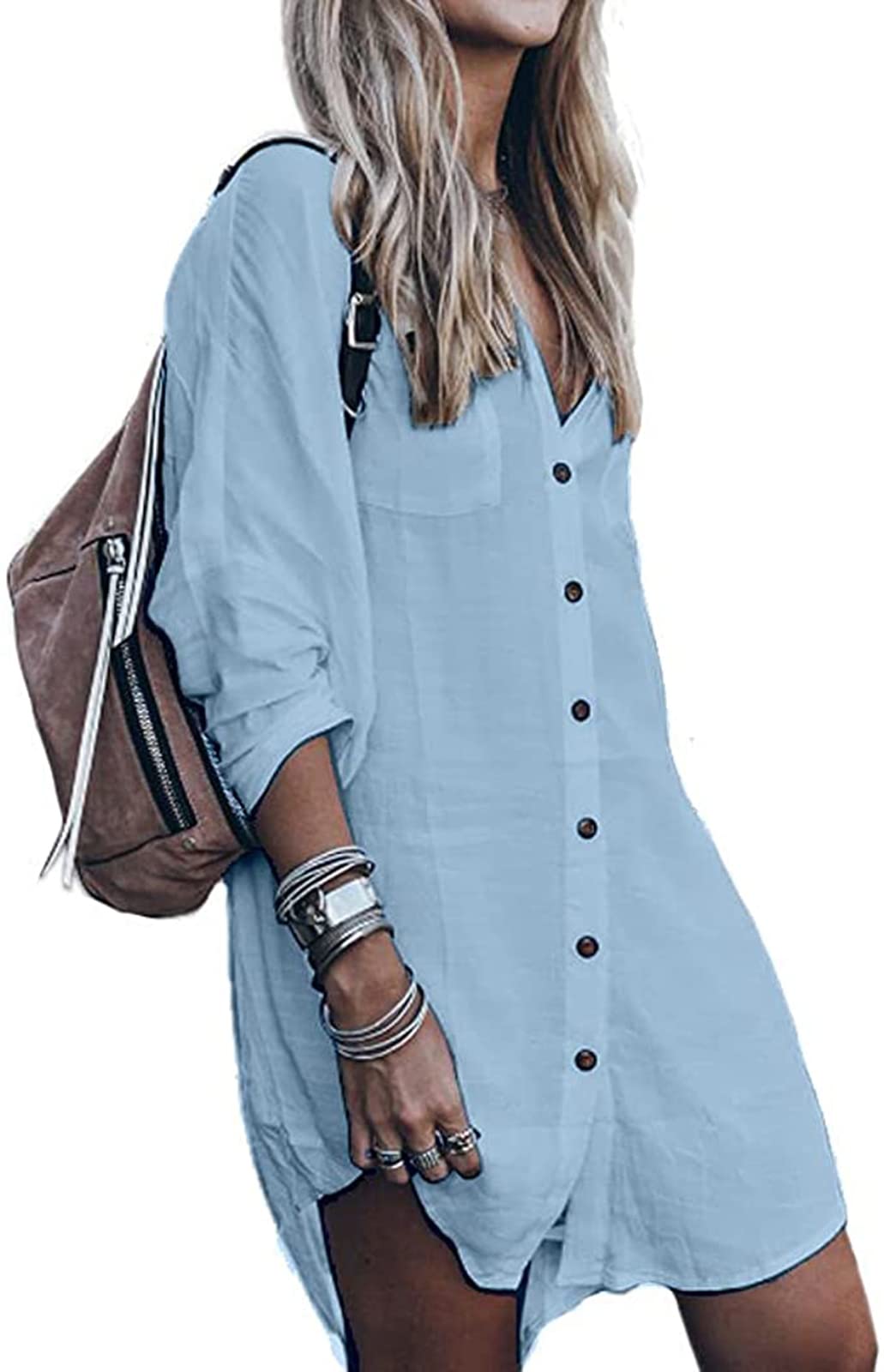 POGTMMWomen's Swimsuits Cover ups Shirts Summer Beachwear Button Down Shirt Bikini Bathing Suit Beach Dress