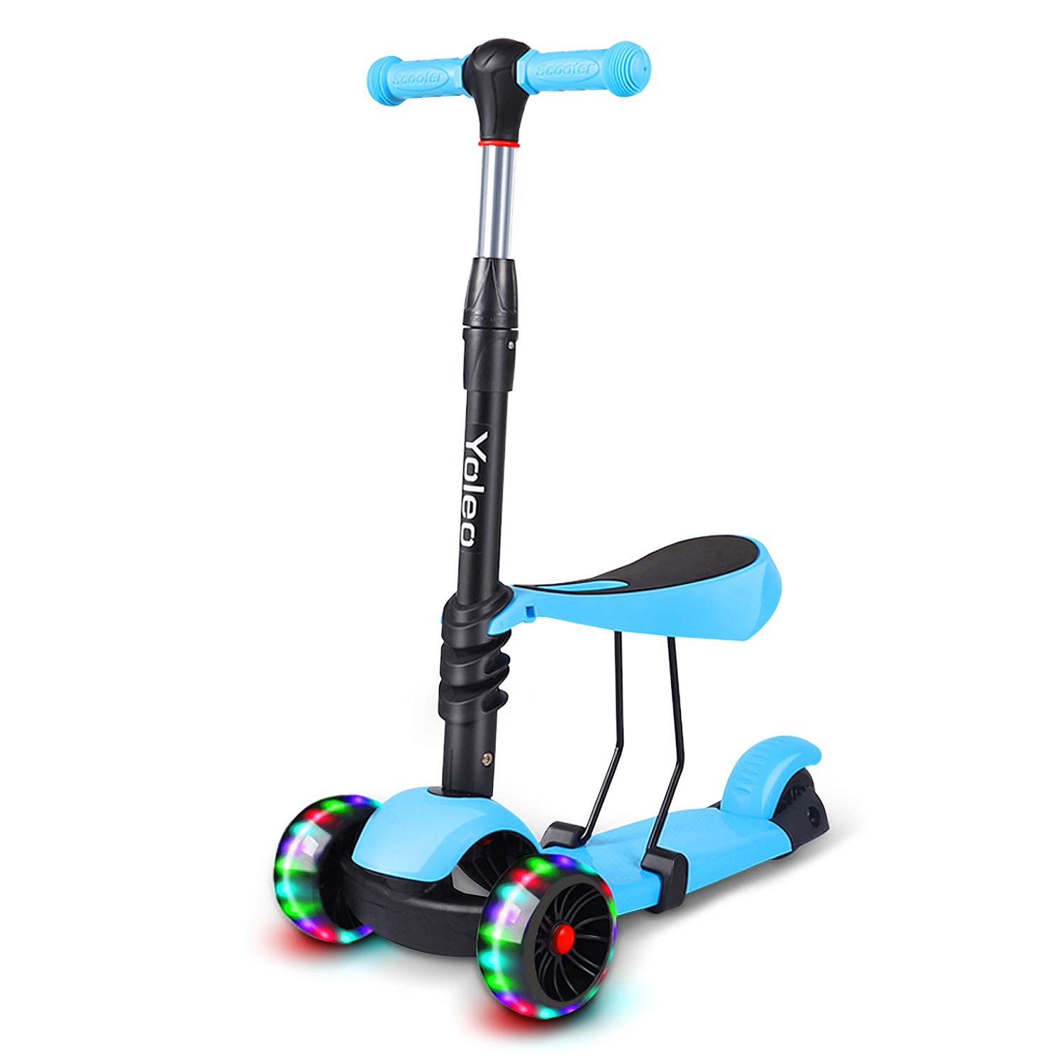 YOLEO 3-in-1 Kinder Roller Scooter mit Abnehmbarem Sitz, PU Räder, Höheverstellbare Lenker für Kleinkinder Jungen Mädchen ab 2 Jahre