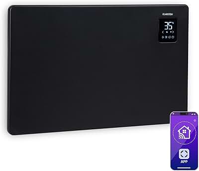 KLARSTEIN Bansin Smart - Calefactor-convector eléctrico, Termostato Entre 5 y 50 °C, Pantalla LED, Pantalla táctil, Programable, Control por App, Potencia 1500 W, hasta 30 m², 68 x 44 x 11 cm, Negro