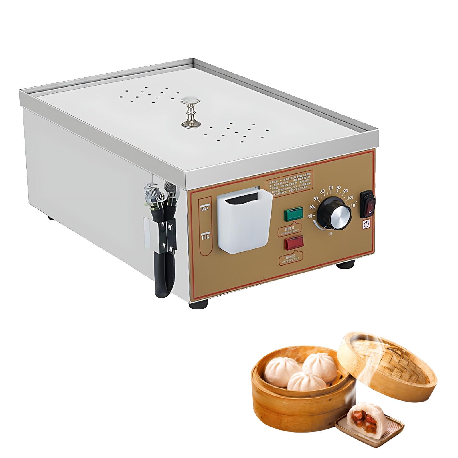 Elektryczny parowar dim sum z alarmem gotowania i suszenia, niezależne zaopatrzenie w wodę, stała temperatura 30-110°C, wydajne gotowanie do użytku komercyjnego, 2 otwory do gotowania