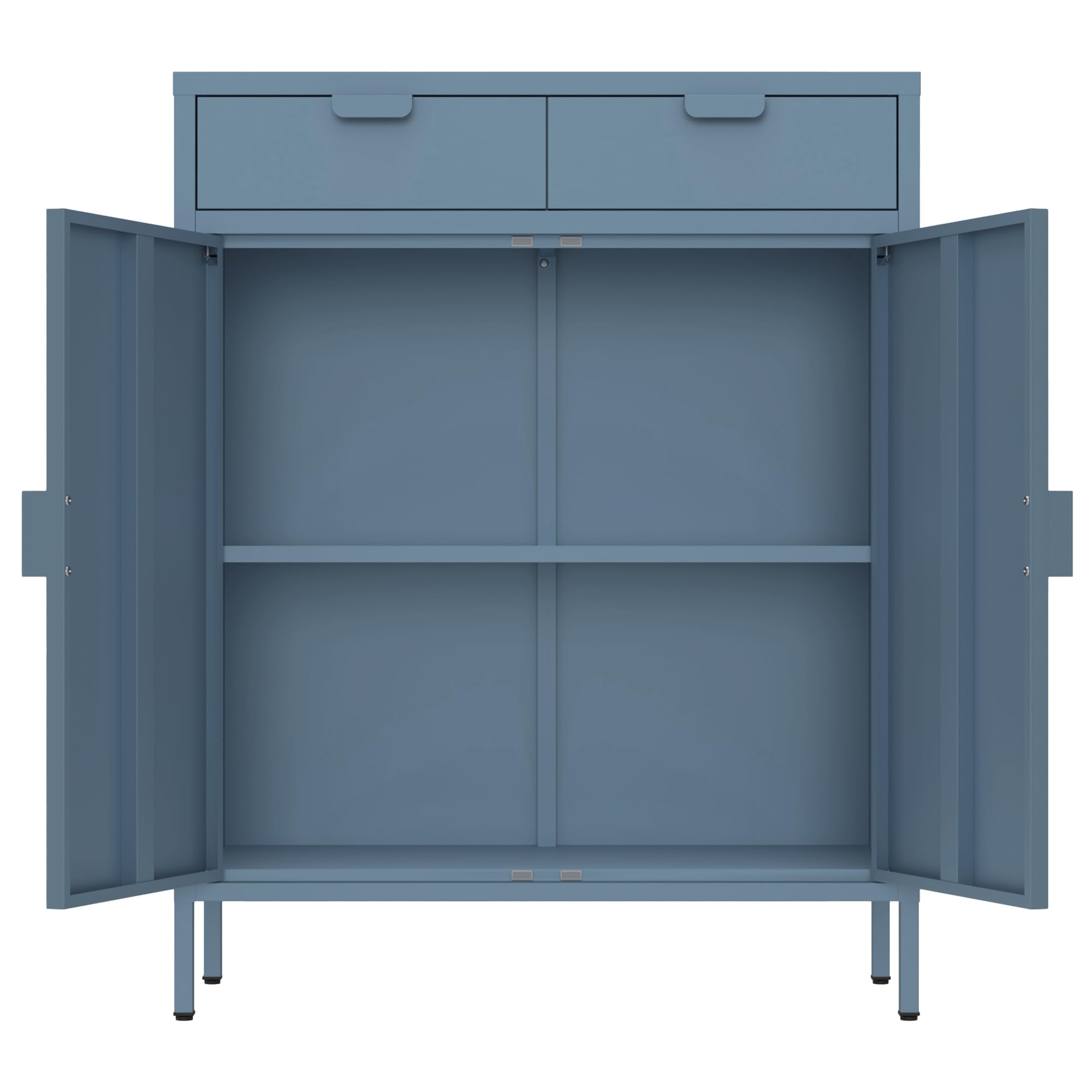 Brigros - Credenza Cucina Moderna In Metallo 2 Ante E 2 Cassetti Con Ripiano Interno 80x38x110 Cm, Mobile Dispensa Salvaspazio Per Cucina, Soggiorno, Ingresso Linea Pop (Ceruleo)